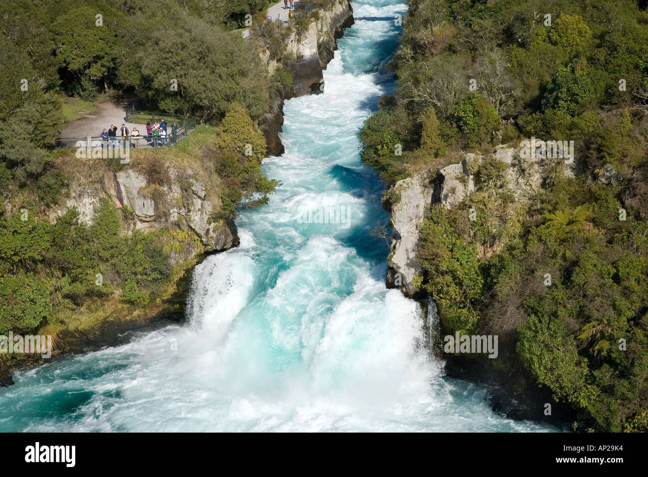 Cascate Huka Fiume Waikato vicino a Taupo Isola del nord della Nuova Zelanda antenna Foto Stock
