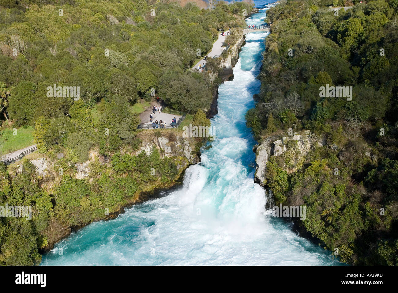 Cascate Huka Fiume Waikato vicino a Taupo Isola del nord della Nuova Zelanda antenna Foto Stock
