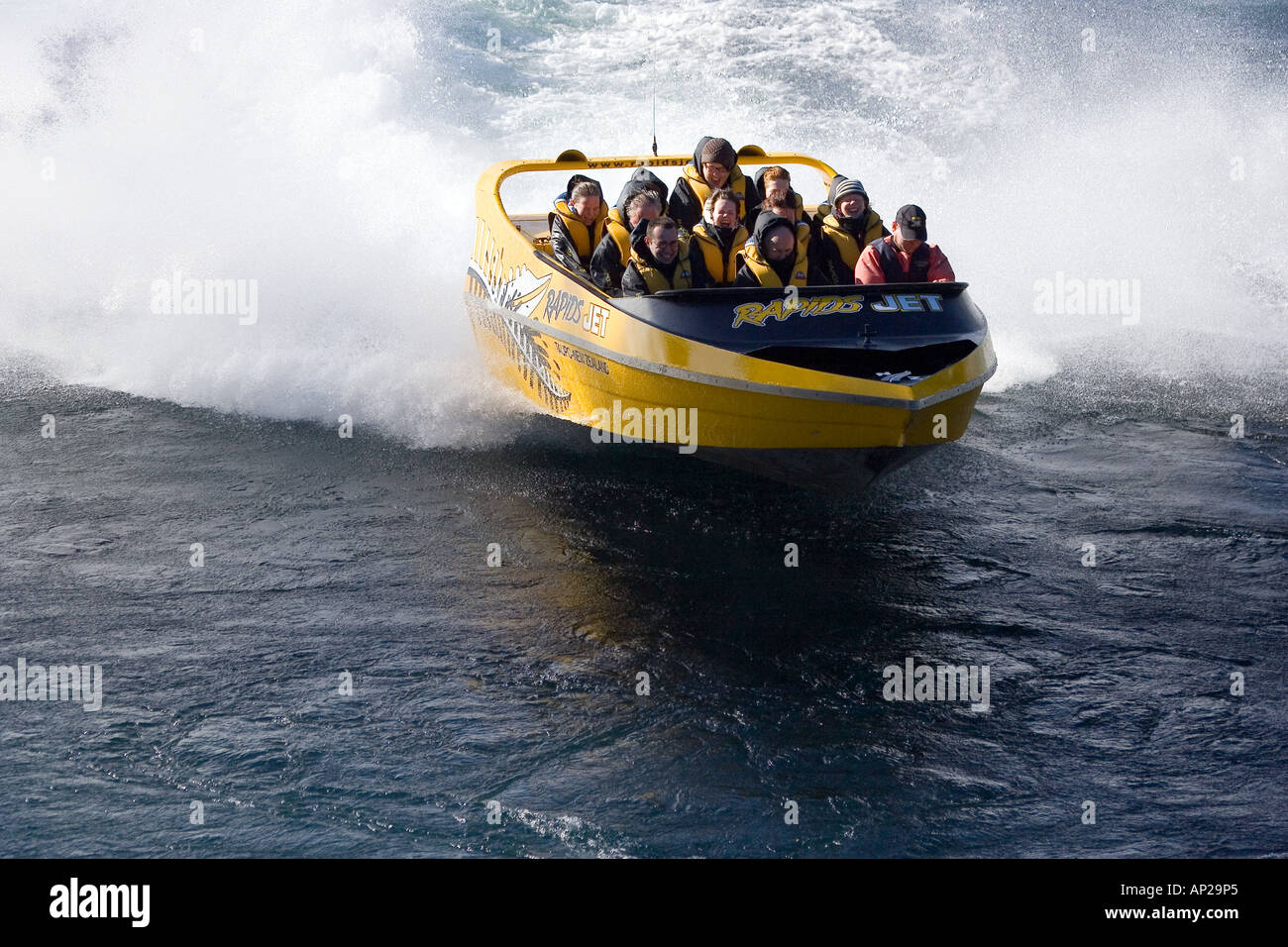 Rapids Jet Fiume Waikato vicino a Taupo Isola del nord della Nuova Zelanda antenna Foto Stock