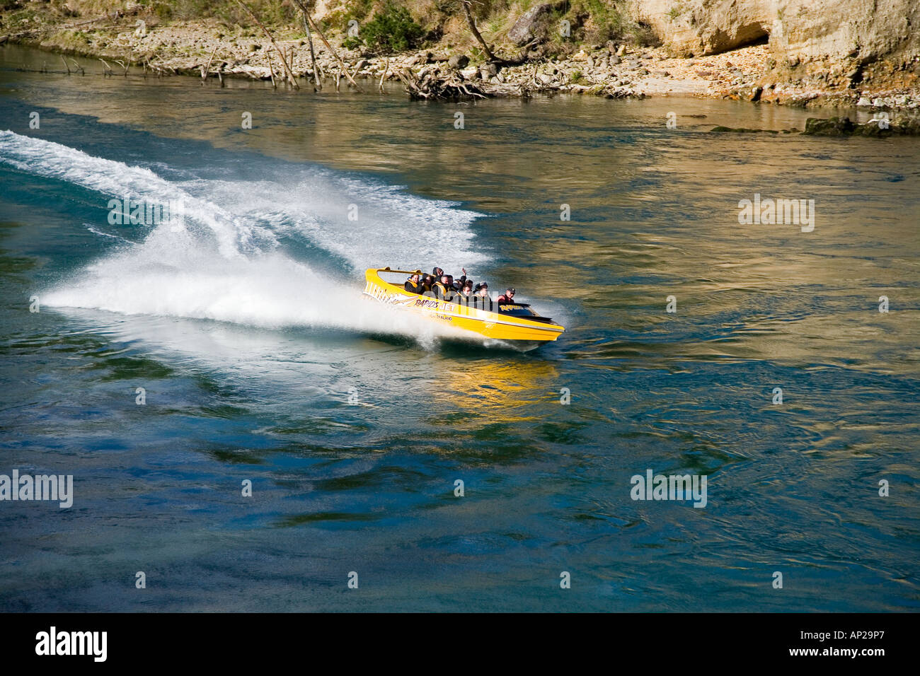 Rapids Jet Fiume Waikato vicino a Taupo Isola del nord della Nuova Zelanda antenna Foto Stock
