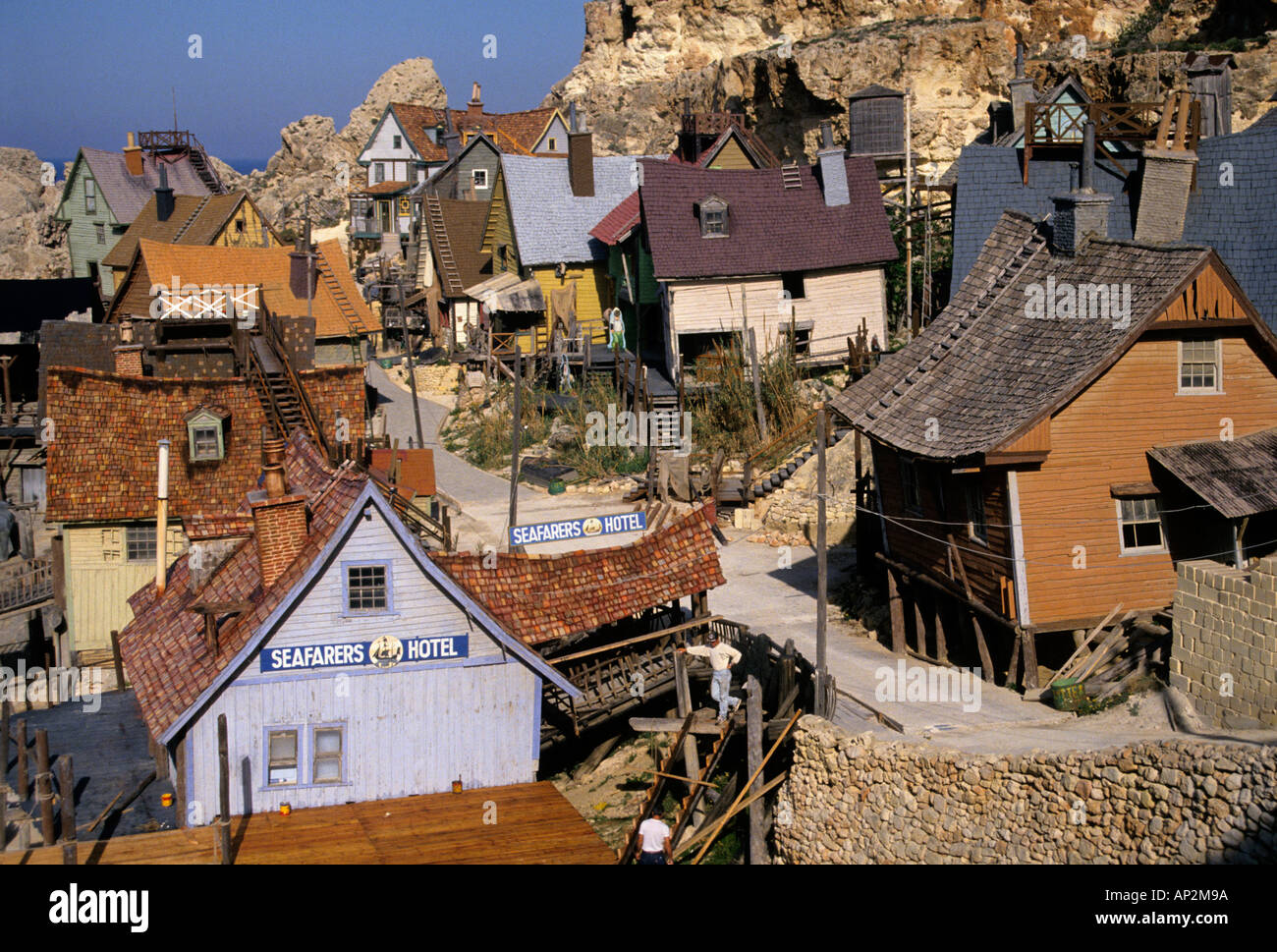 Le case di Popeye s village Malta Europa Foto Stock