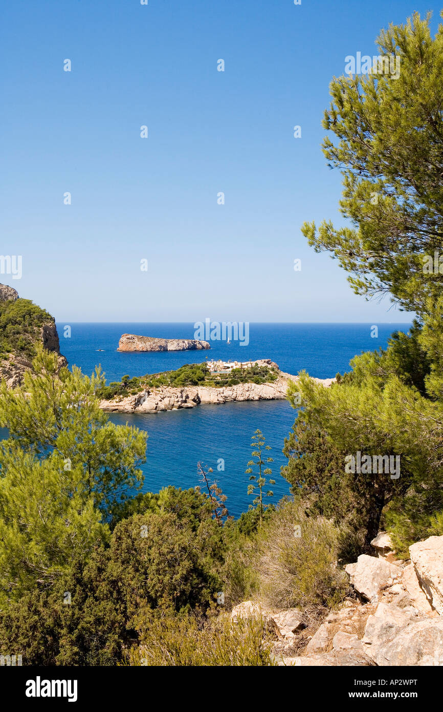 Bay, Porto Sant Miquel, Platja de Sant Miquel, Ibiza, Isole Baleari, Spagna Foto Stock