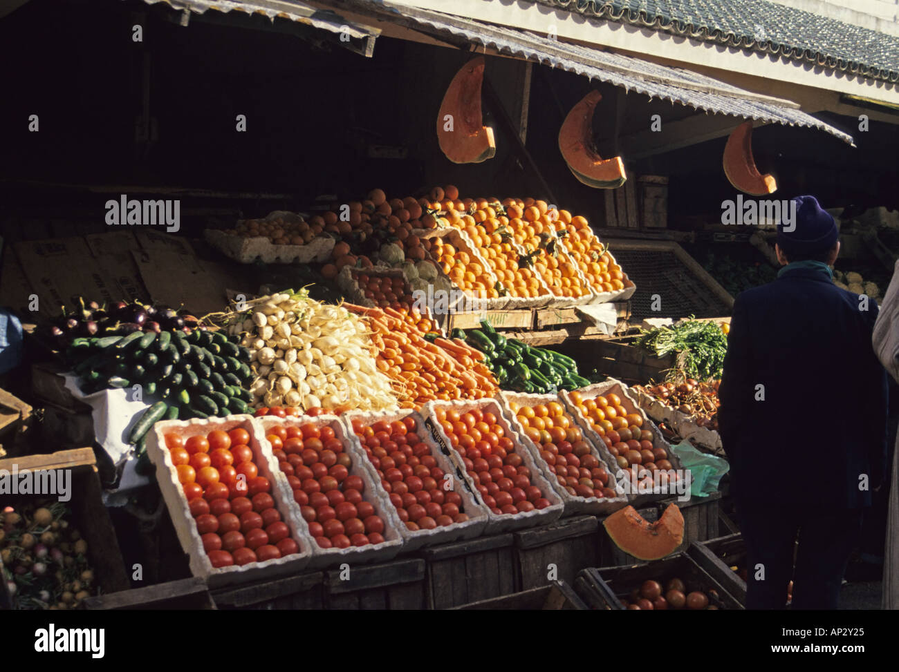 La frutta e la verdura stand in Marocco Foto Stock