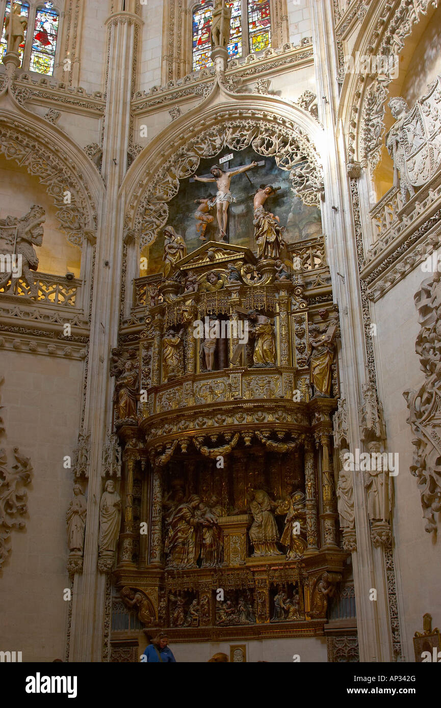 Vista interna con cappella, la Capilla del Condestable, per Pedro Fernandez de Velasco e sua moglie, nella cattedrale, Catedral Santa Marí Foto Stock