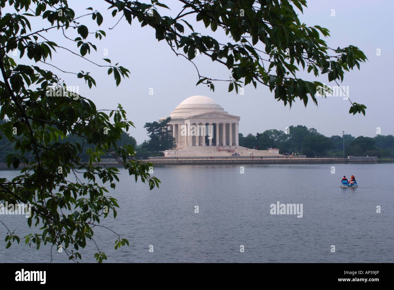 Il Thomas Jefferson Memorial incorniciato da ciliegio rami e Tidal Basin Washington DC Stati Uniti America STATI UNITI D'AMERICA Foto Stock