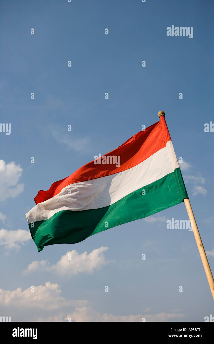 Bandiera ungherese sul Ponte delle Catene, Budapest, Ungheria Foto Stock