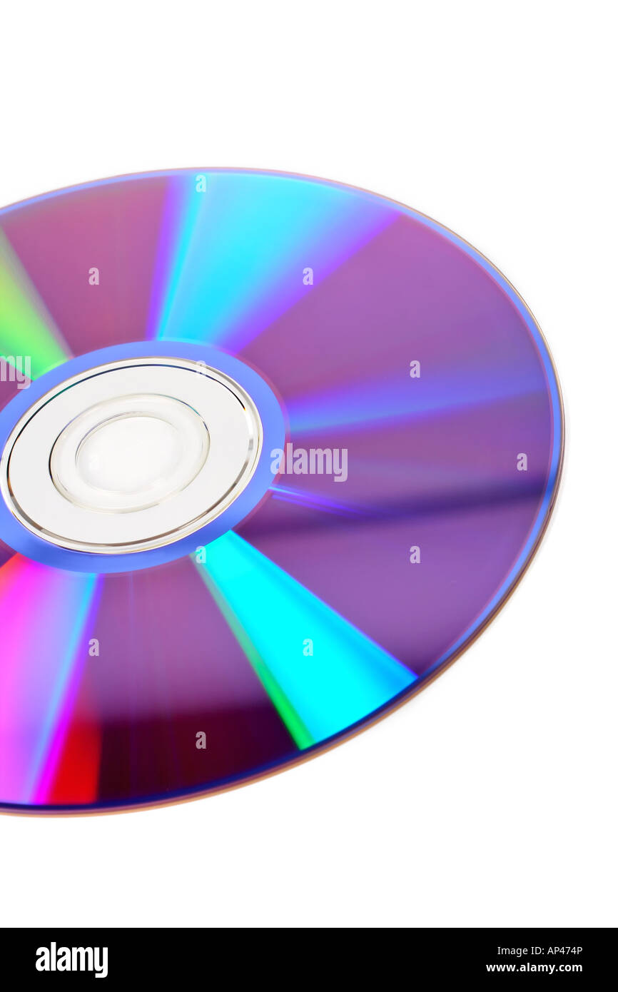 Disco DVD per dettagli su sfondo bianco Foto Stock