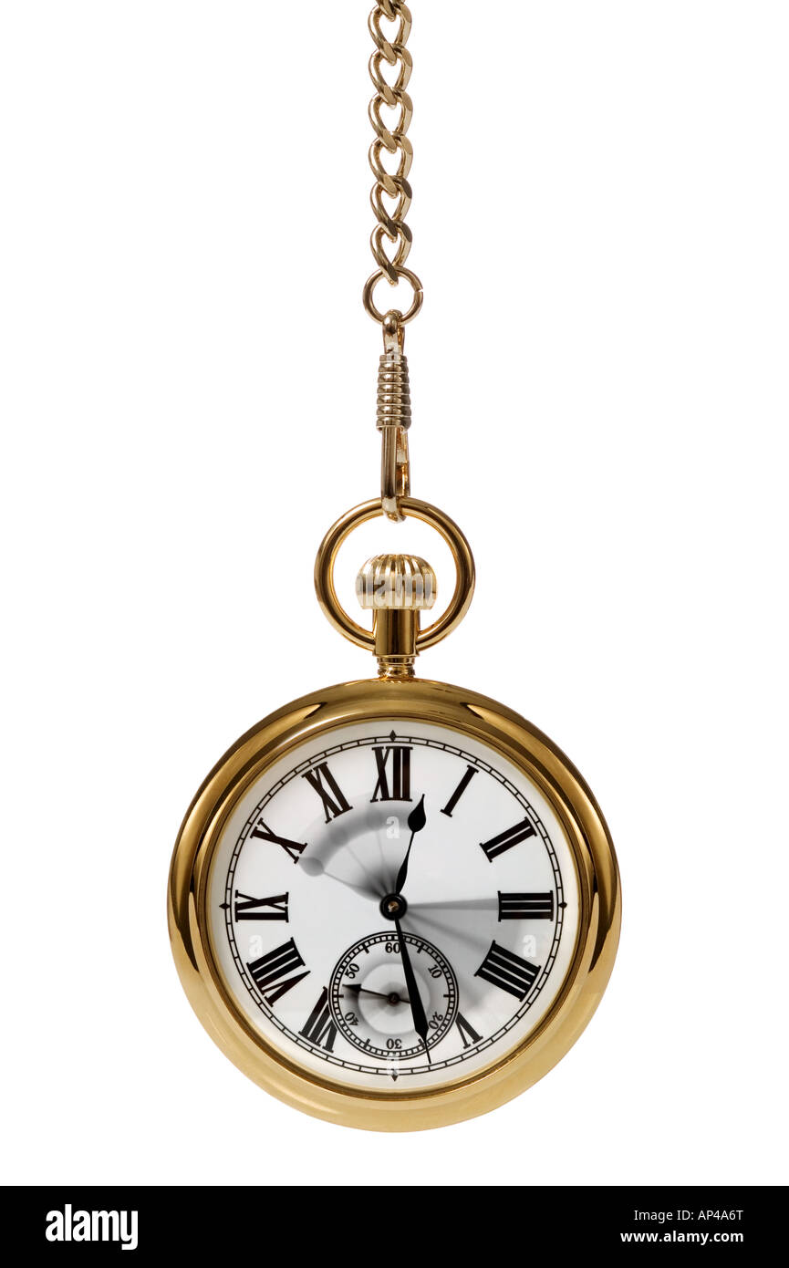 Oro orologio da tasca con motion blur sulle mani per convogliare il passare del tempo Foto Stock