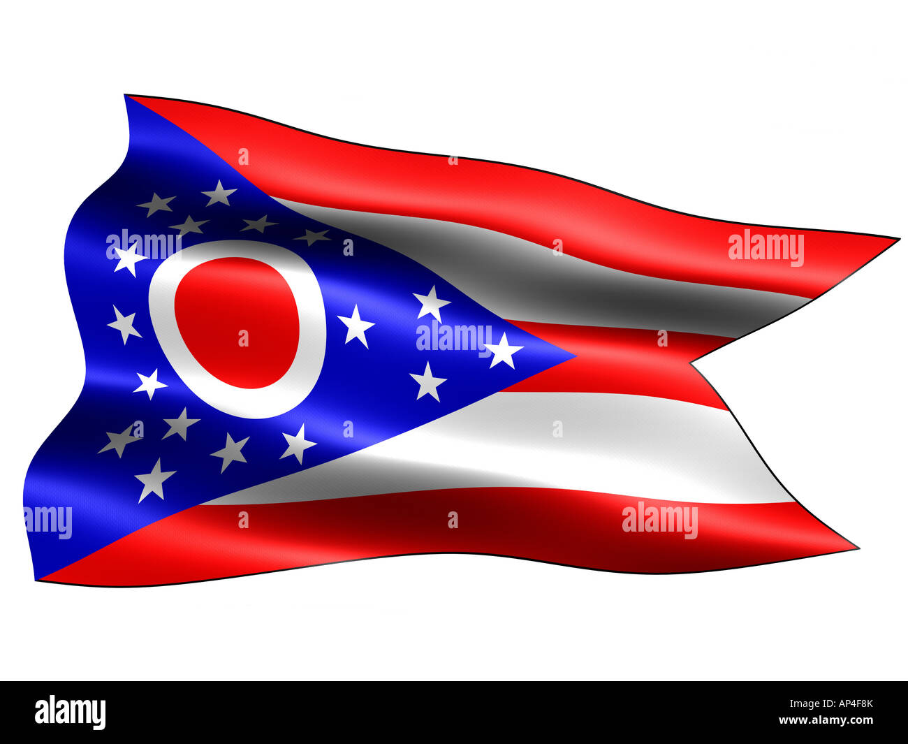 Computer generato illustrazione della bandiera dello Stato di Ohio con aspetto setoso e onde isolato con tracciato di ritaglio Foto Stock