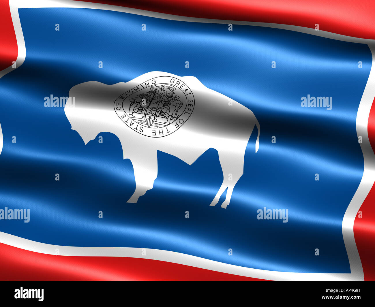 Computer generato illustrazione della bandiera dello Stato del Wyoming con aspetto setoso e onde Foto Stock