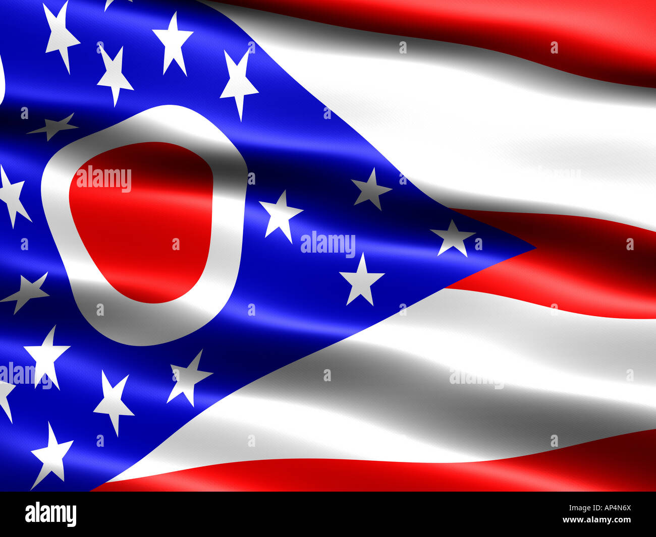 Computer generato illustrazione della bandiera dello Stato di Ohio con aspetto setoso e onde Foto Stock