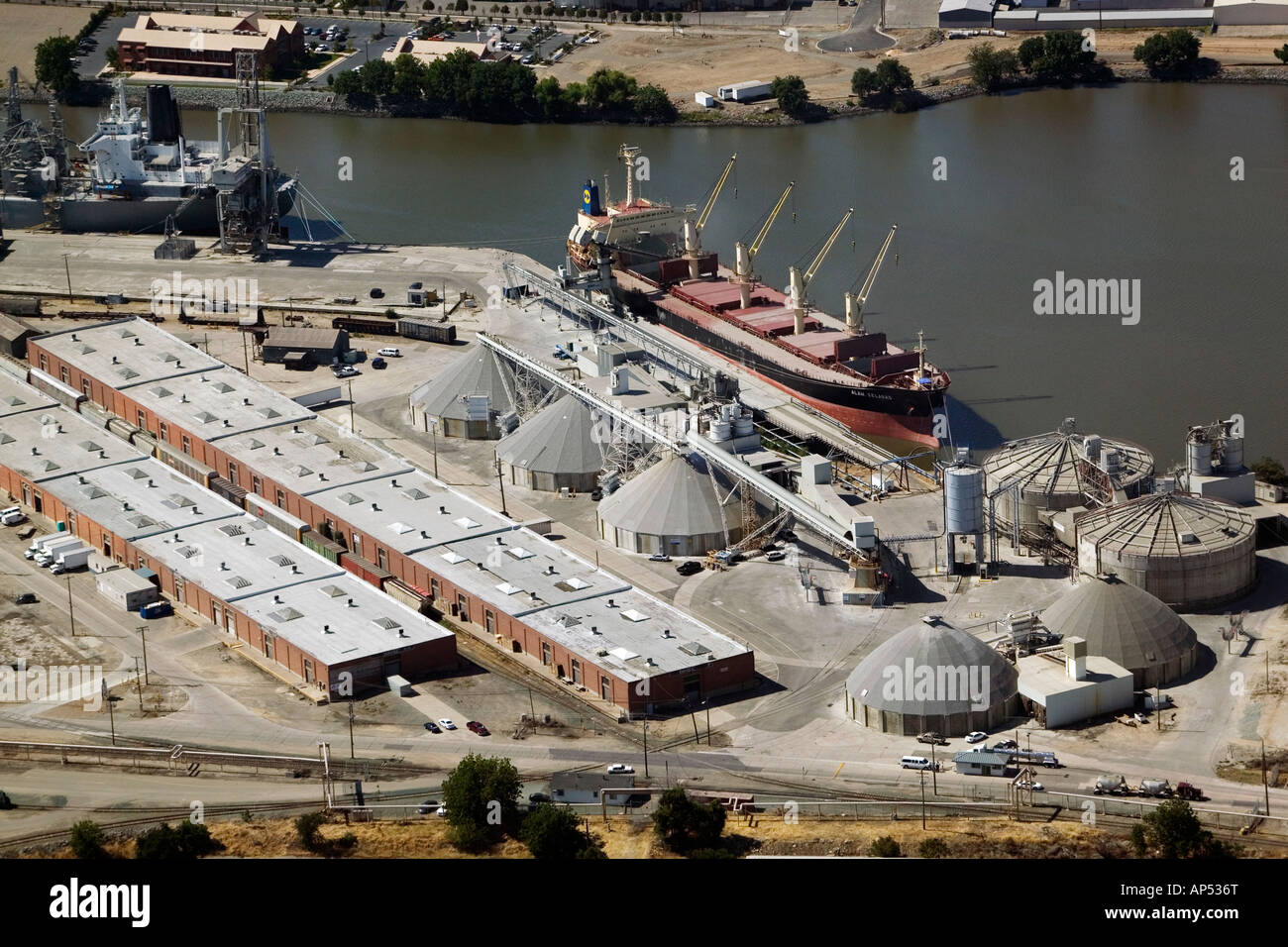 Vista aerea al di sopra della navigazione in acque profonde Porto di Stockton California CA Foto Stock