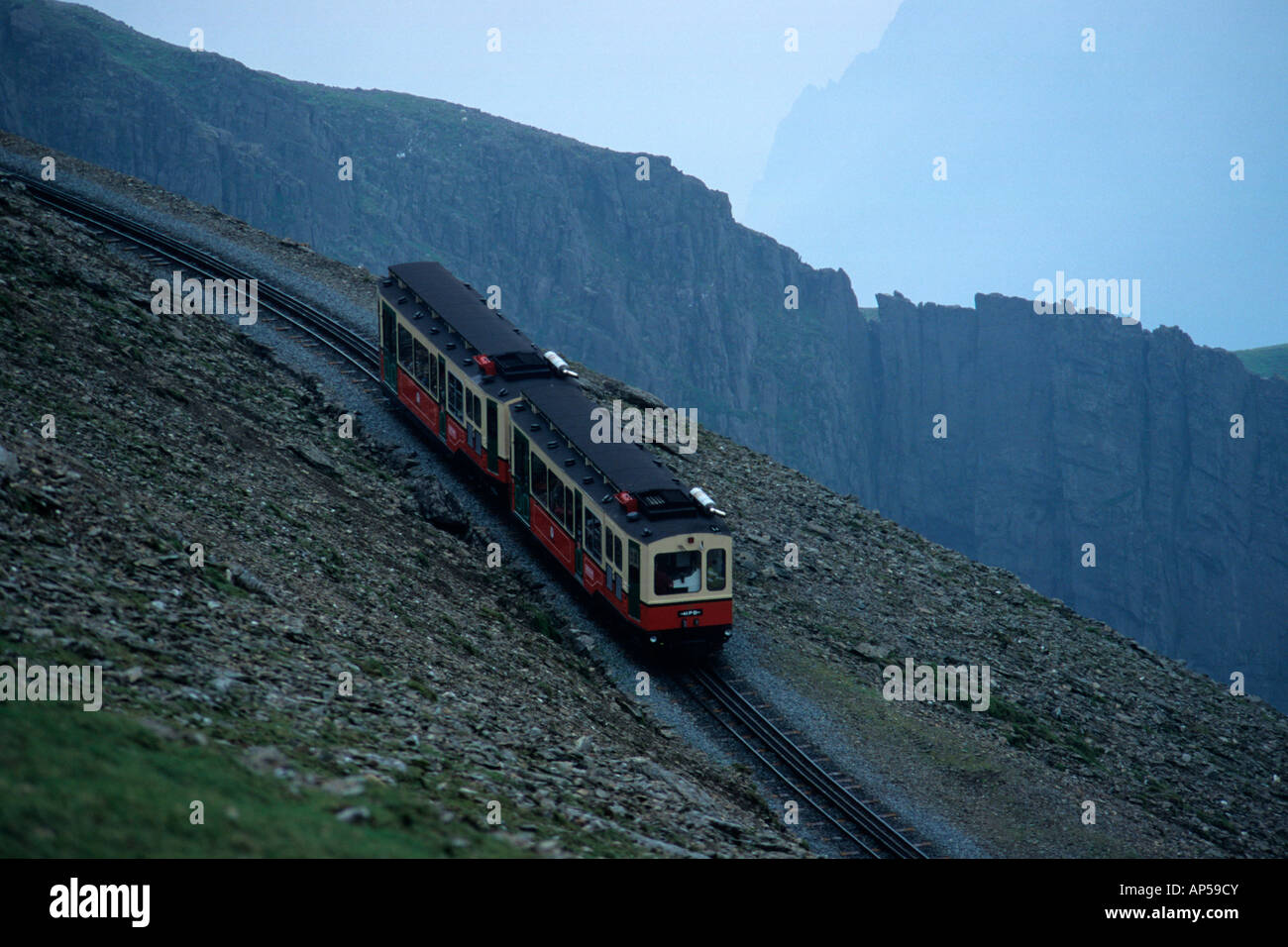 Mount Snowdon Railway Snowdonia North Wales UK Foto Stock