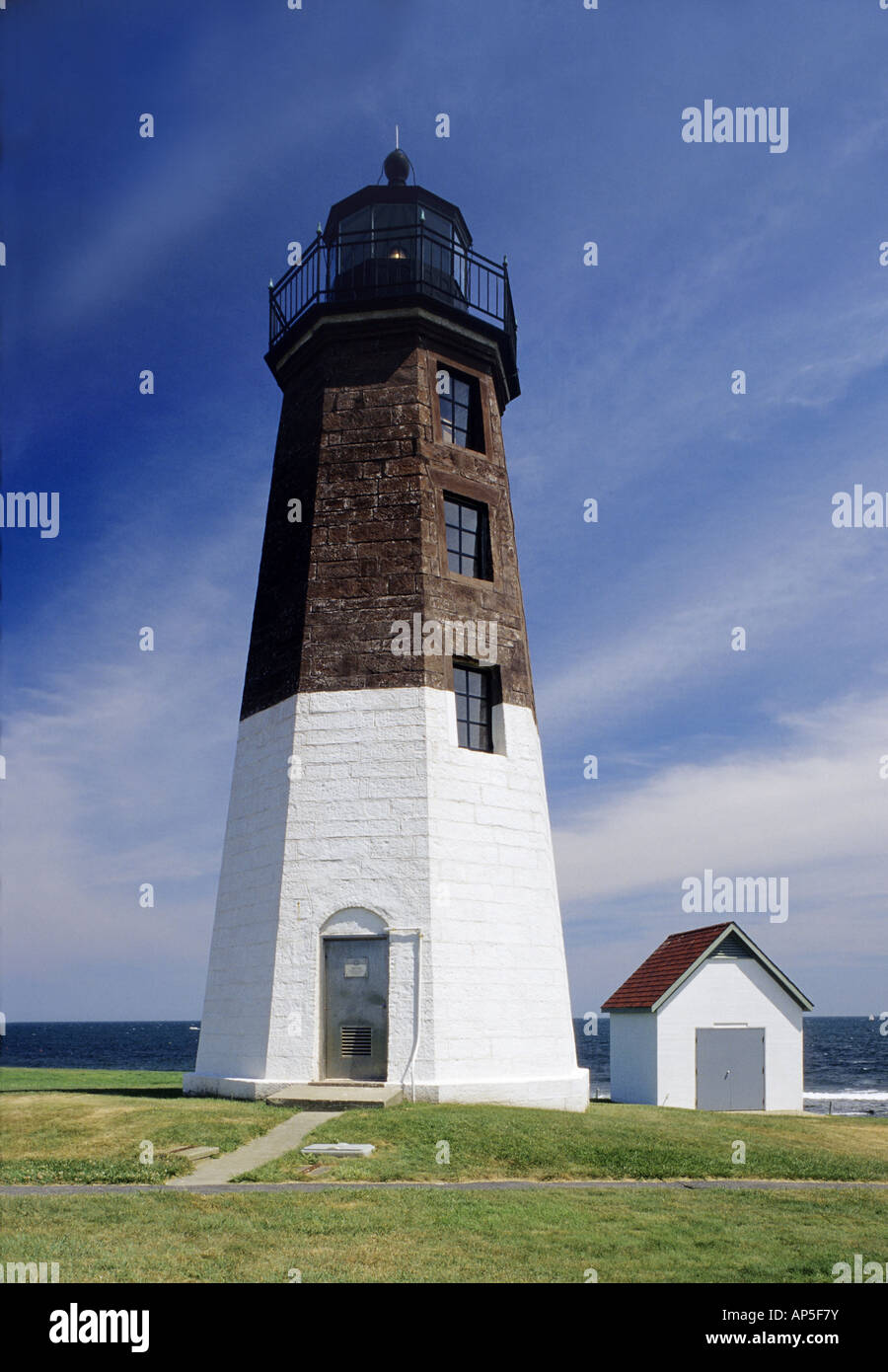 La Rhode Island la Giuditta Point Lighthouse è su Narraganset Bay a sud di Narraganset Foto Stock