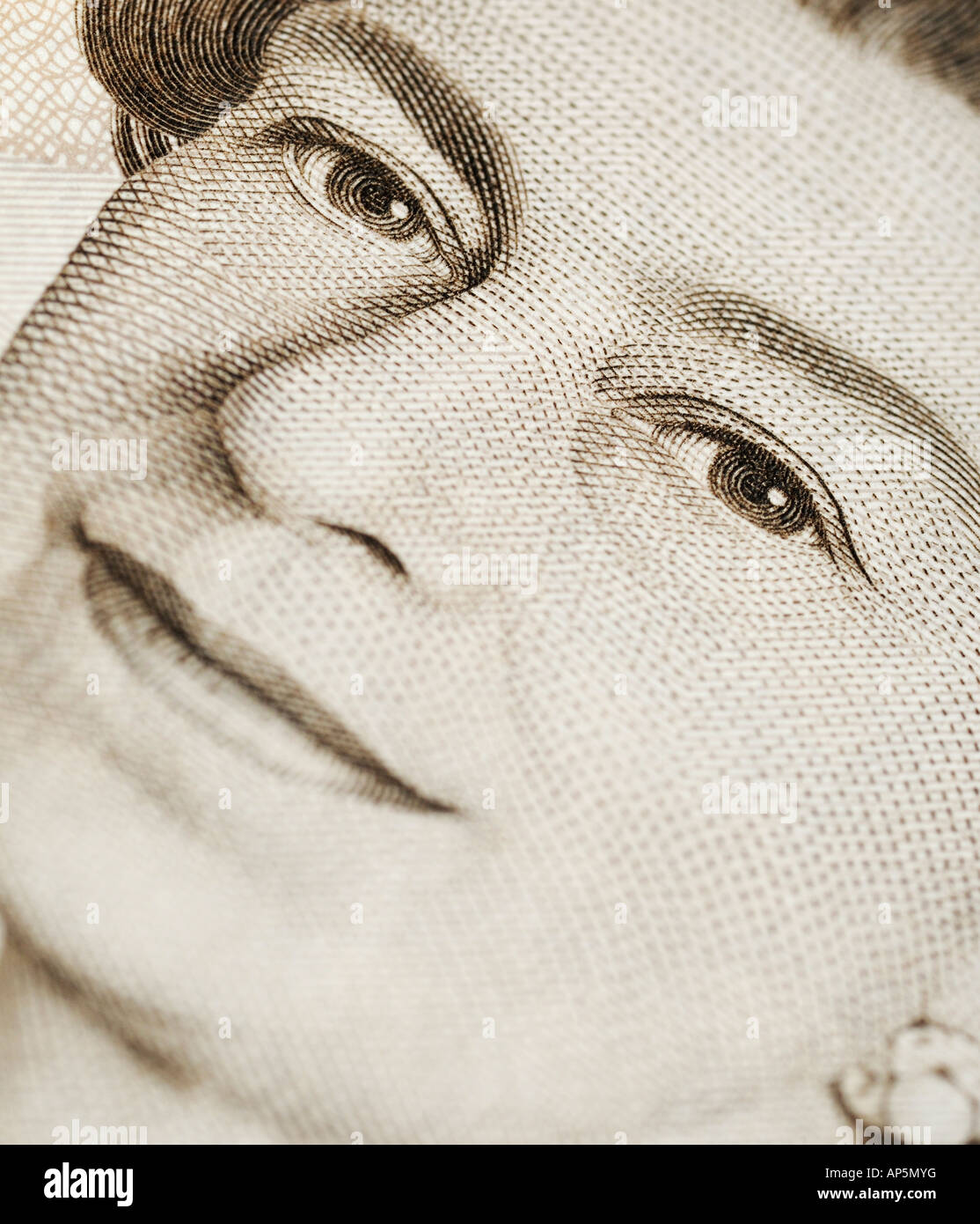 La regina Elisabetta II su dieci British Pound Nota Close Up Foto Stock