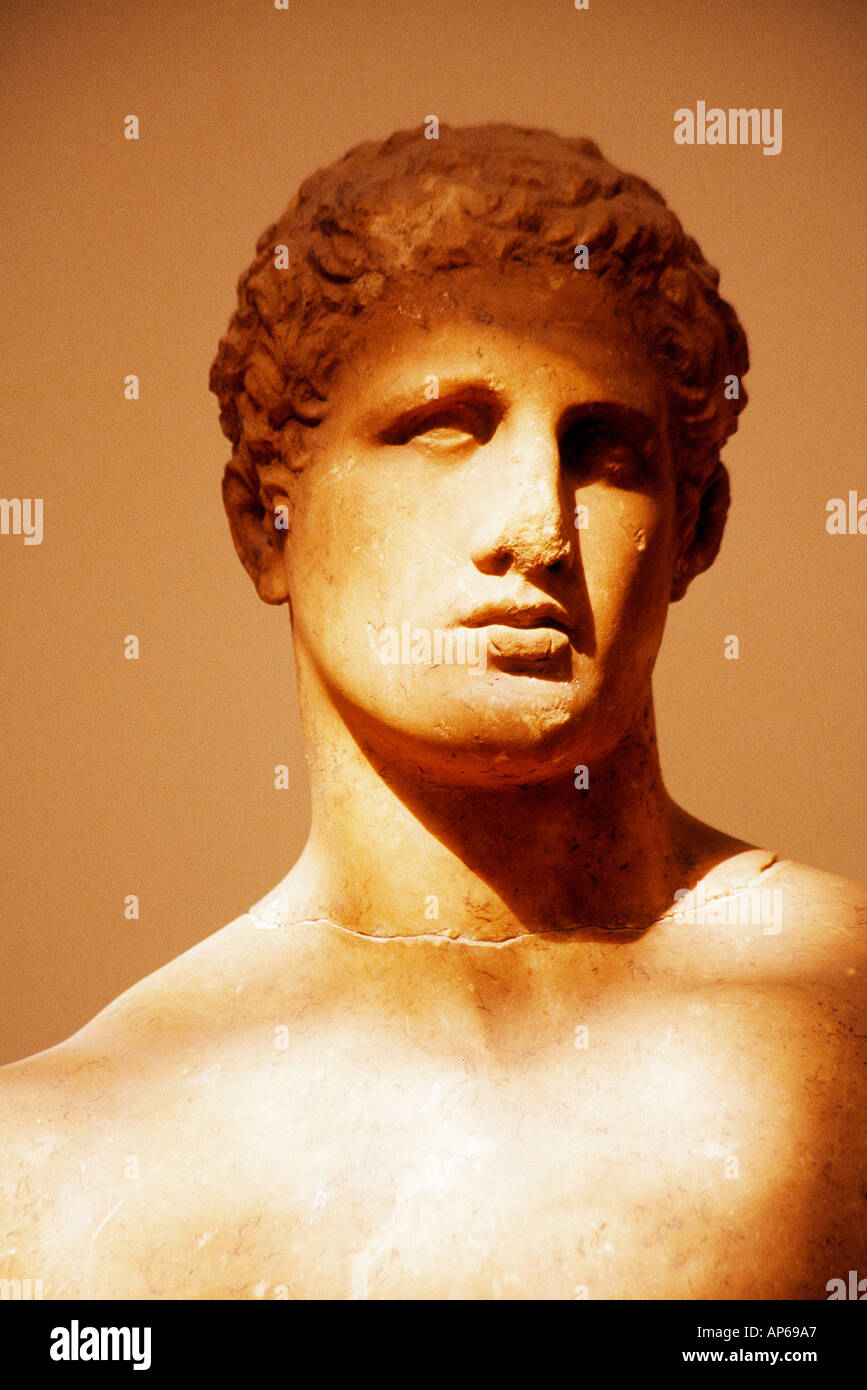 Testa della classica statua greca Foto Stock