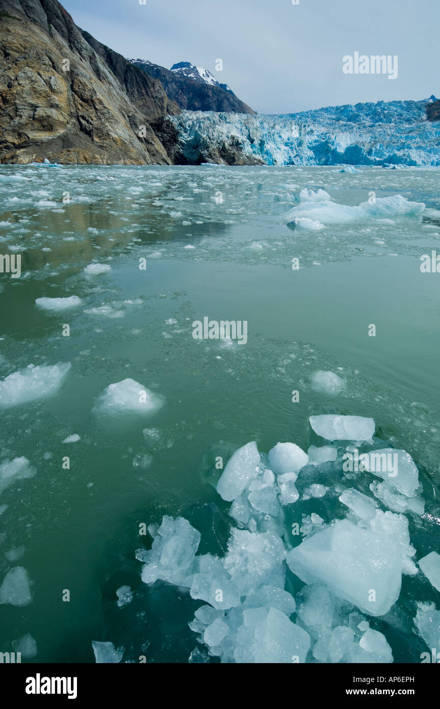 Gelide acque verde sotto il Sud Sawyer Glacier Tracy Arm Fjord Alaska USA Foto Stock