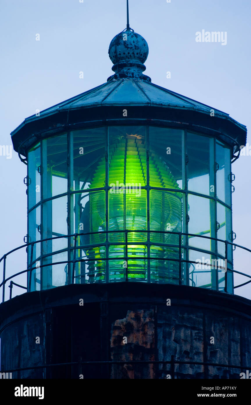 Block Island, Rhode Island, Stati Uniti d'America, Sud Est faro luce incandescente, Pietra Miliare Storica Nazionale. Foto Stock