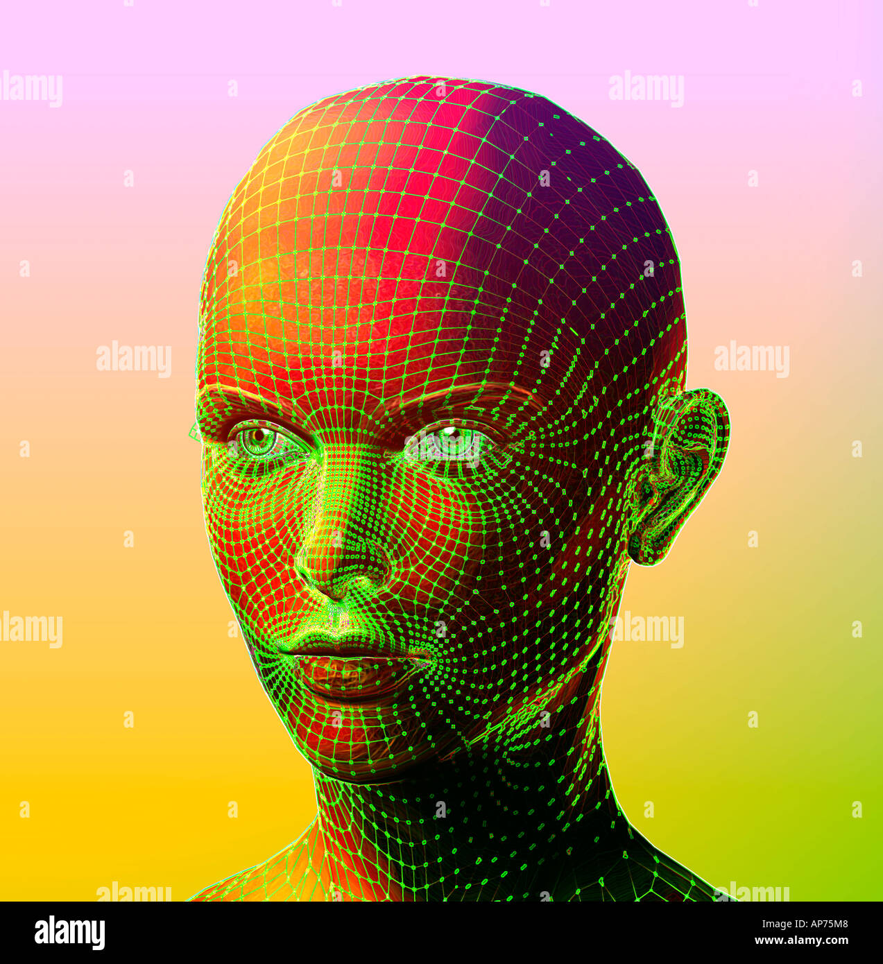 Computer robot generati testa femmina in 3D Foto Stock