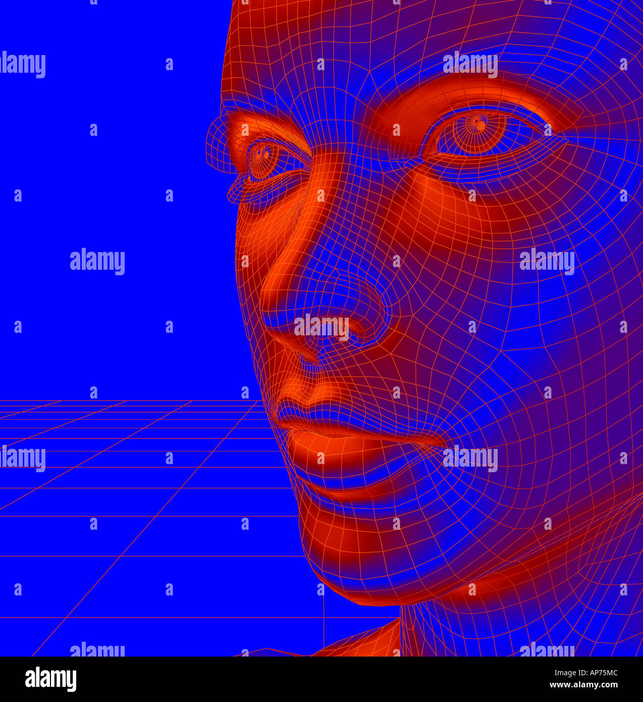 Computer robot generati testa femmina in 3D Foto Stock