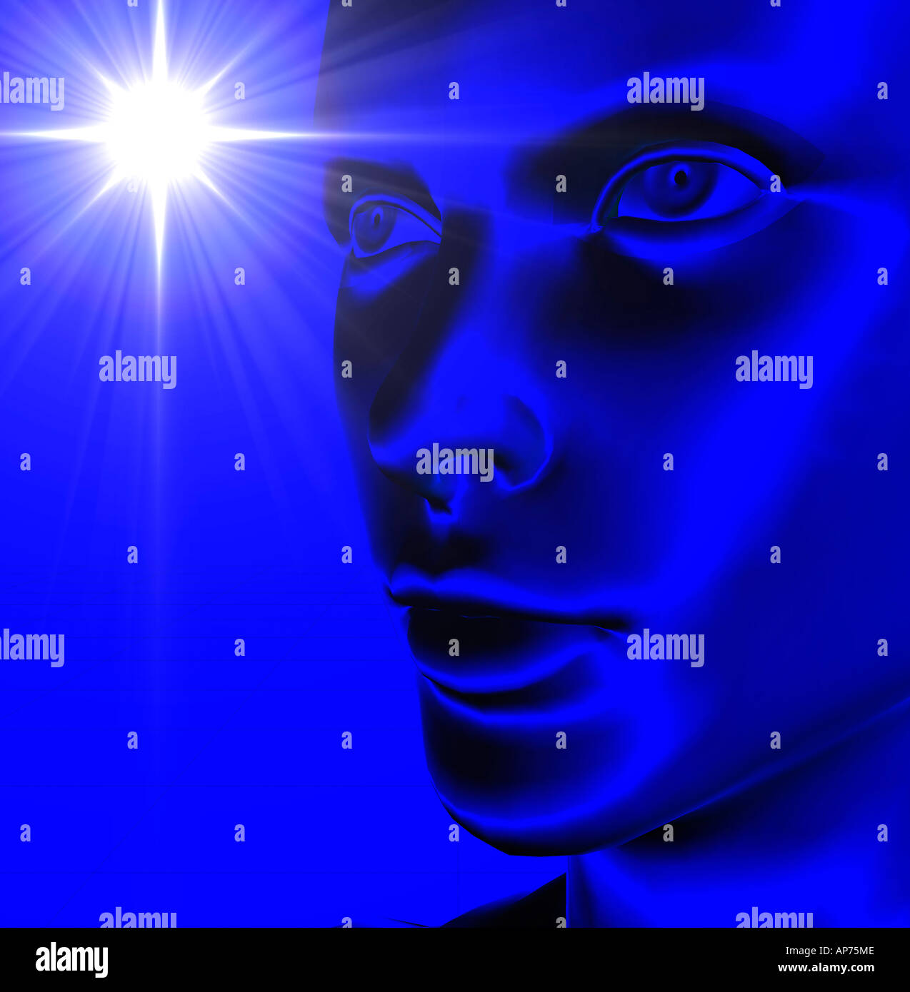 Computer robot generati testa femmina in 3D Foto Stock