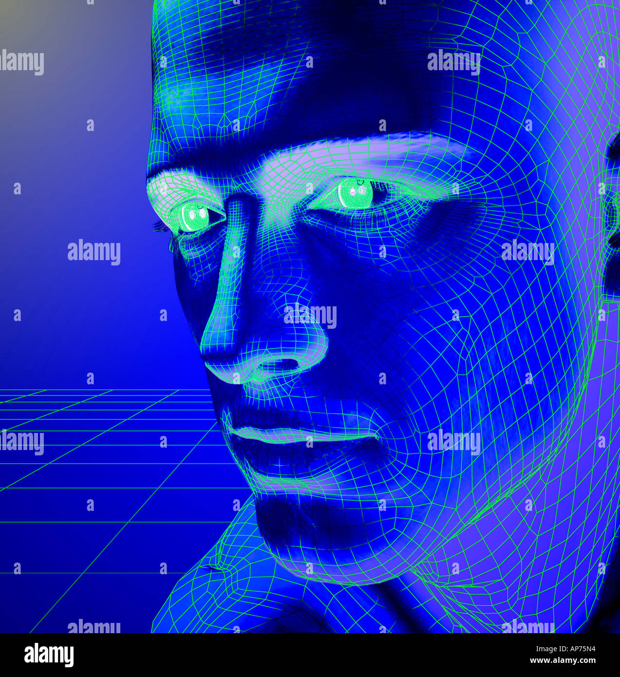 Computer robot generati testa maschio in 3D Foto Stock