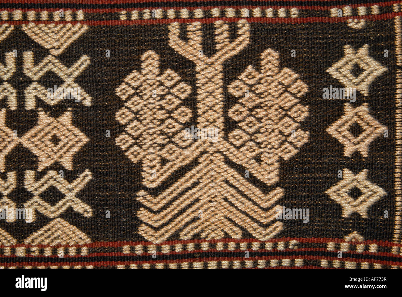 Dettaglio di ordito supplementare brocading su un tessuto Sumbanese Sumba Indonesia Foto Stock