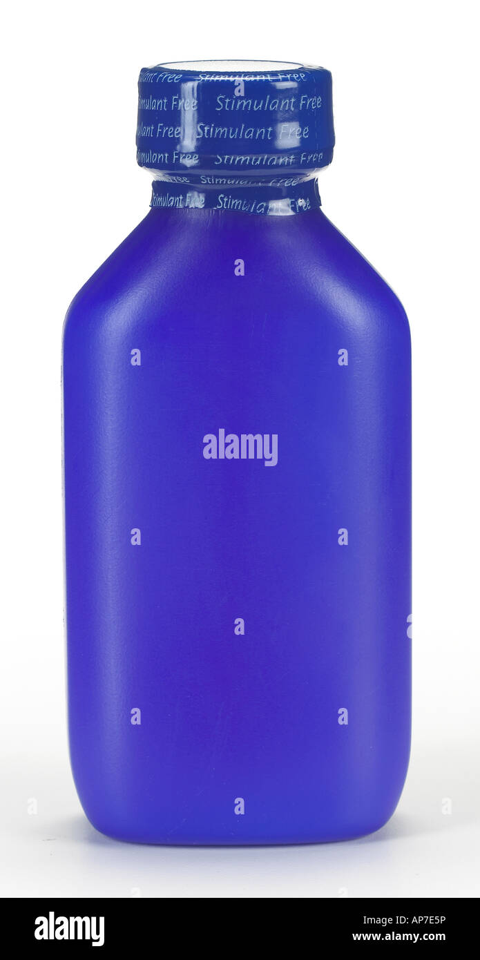 Vuoto medicina blu bottiglia con nessuna etichetta Foto Stock