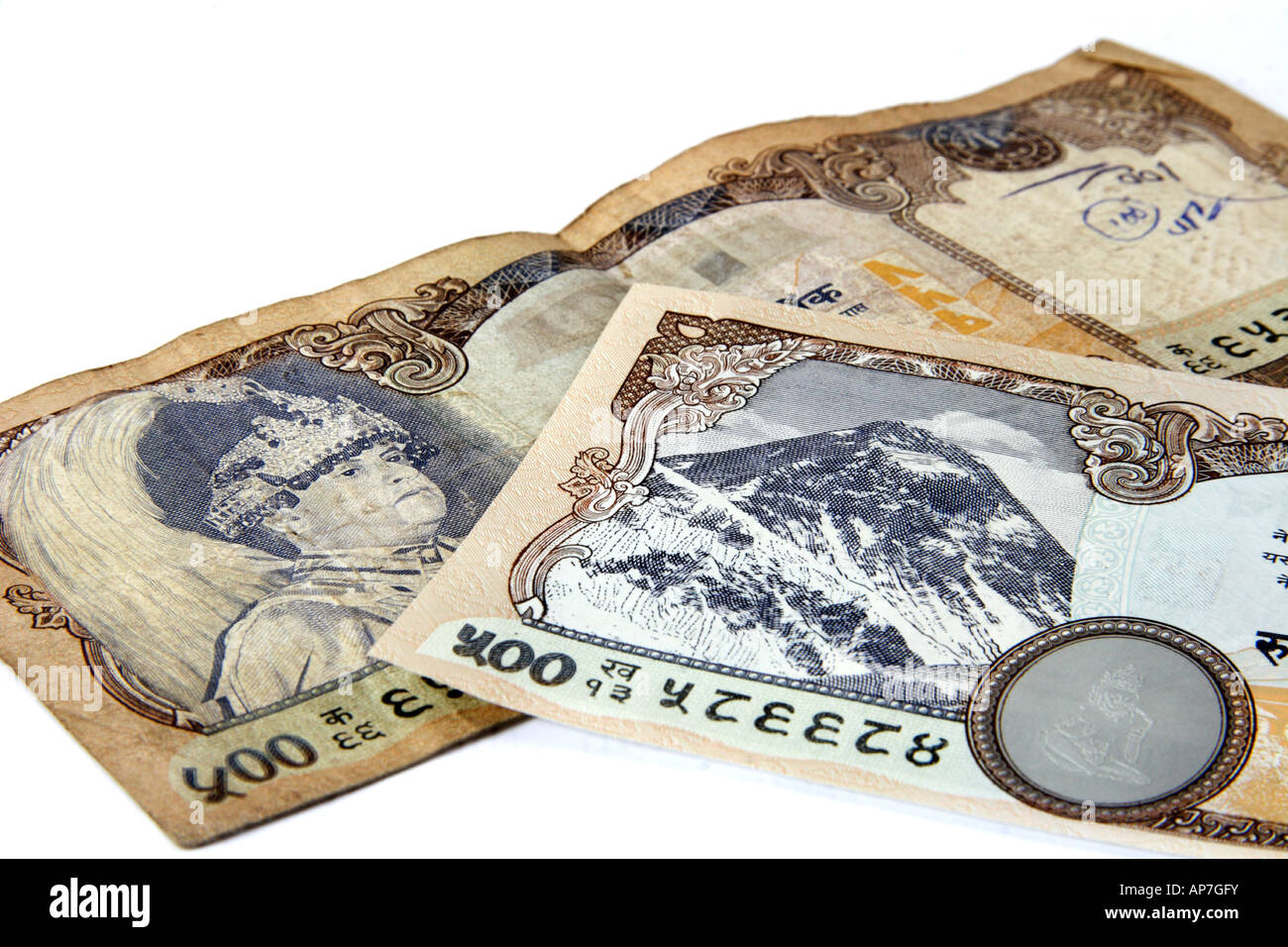 Il nuovo e il vecchio. Il re del Nepal è stata rimossa dalla nuova banca note, Ottobre 2007 Foto Stock
