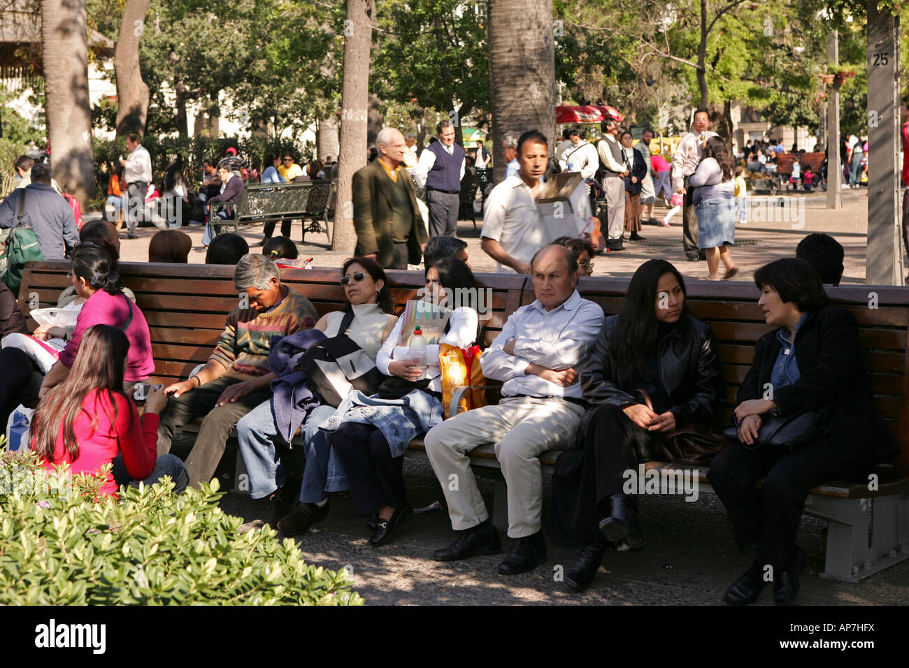 Panca gossip, Santiago centro città, Cile Foto Stock