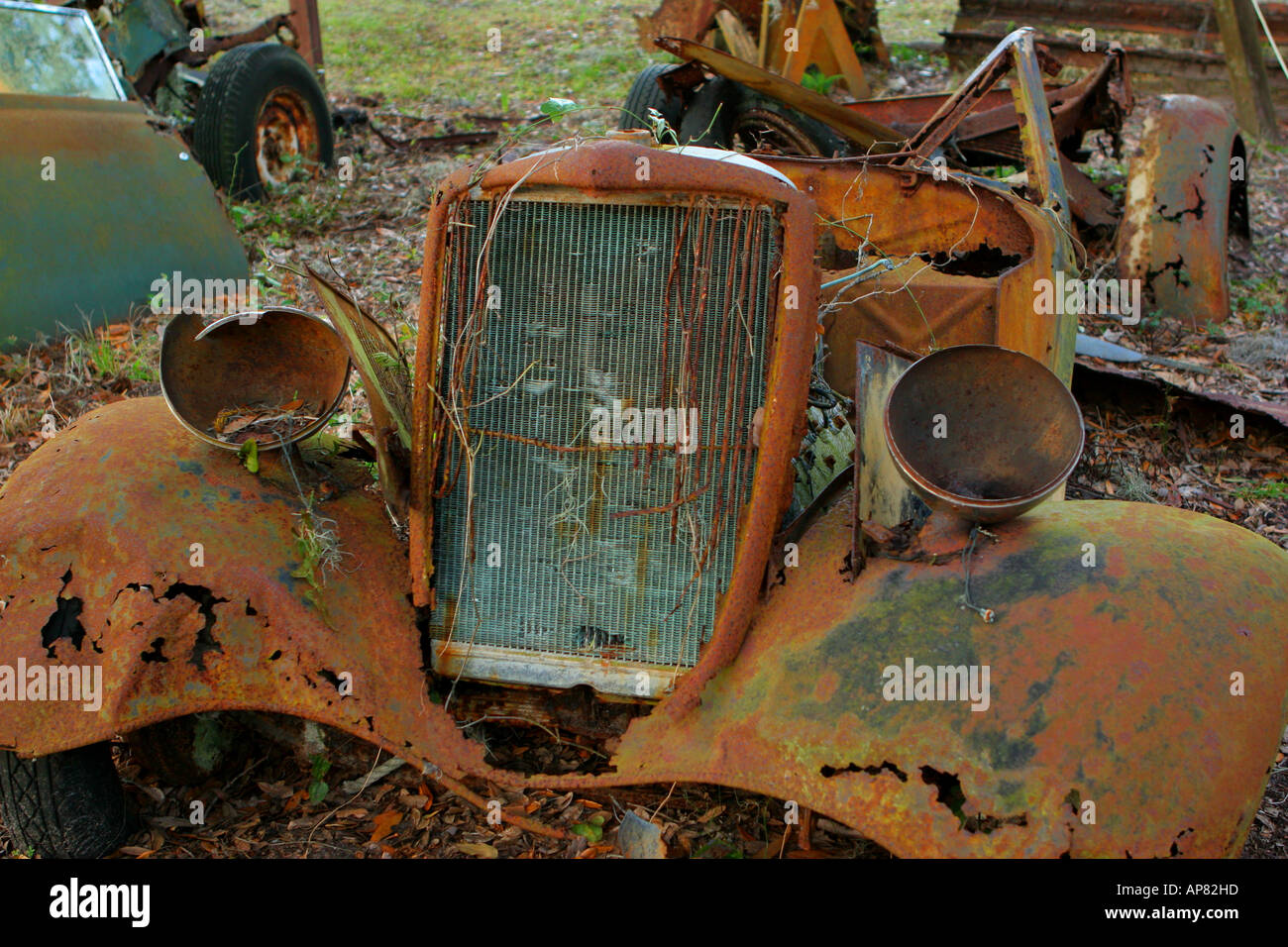 Rusty i resti delle vecchie automobili dungeness Cumberland Island National Seashore georgia p parole chiave vecchio automobile fatiscente ru Foto Stock