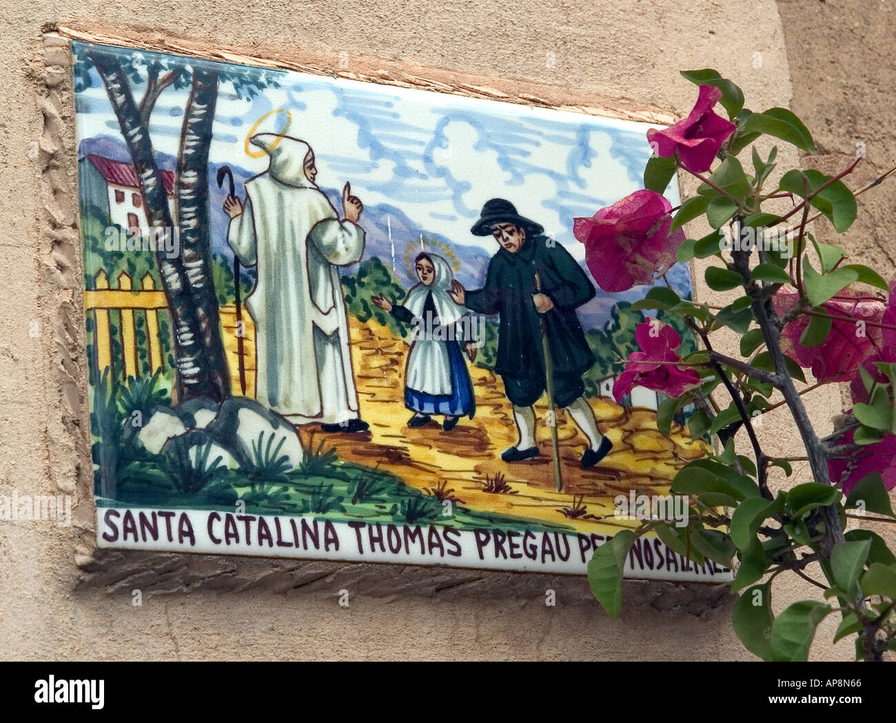 Piastrella dedicata al Catalina Thomas Valldemossa Mallorca Foto Stock
