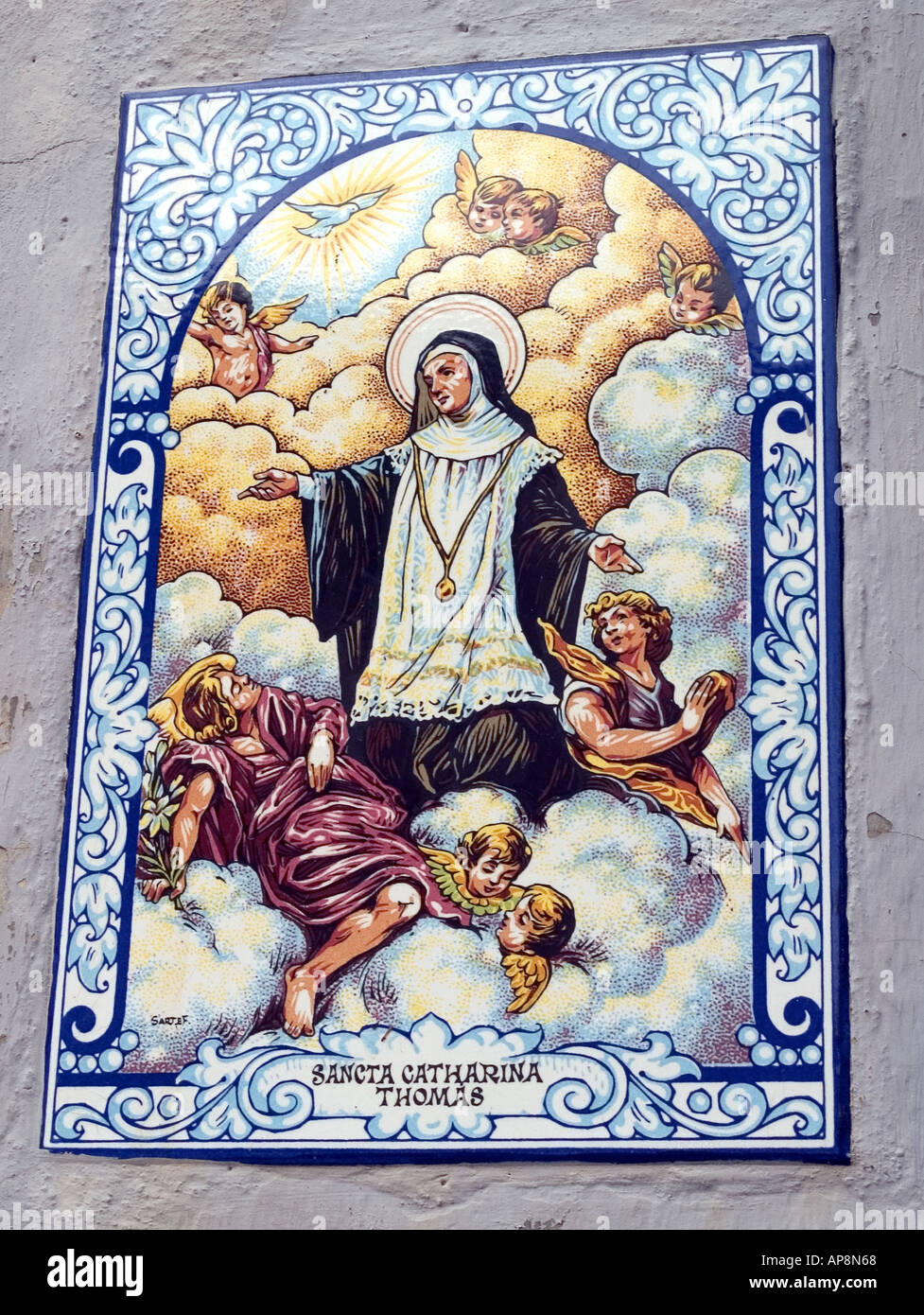 Piastrella dedicata al Catalina Thomas Valldemossa Mallorca Foto Stock