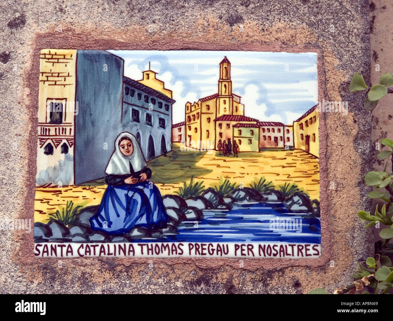 Piastrella dedicata al Catalina Thomas Valldemossa Mallorca Foto Stock