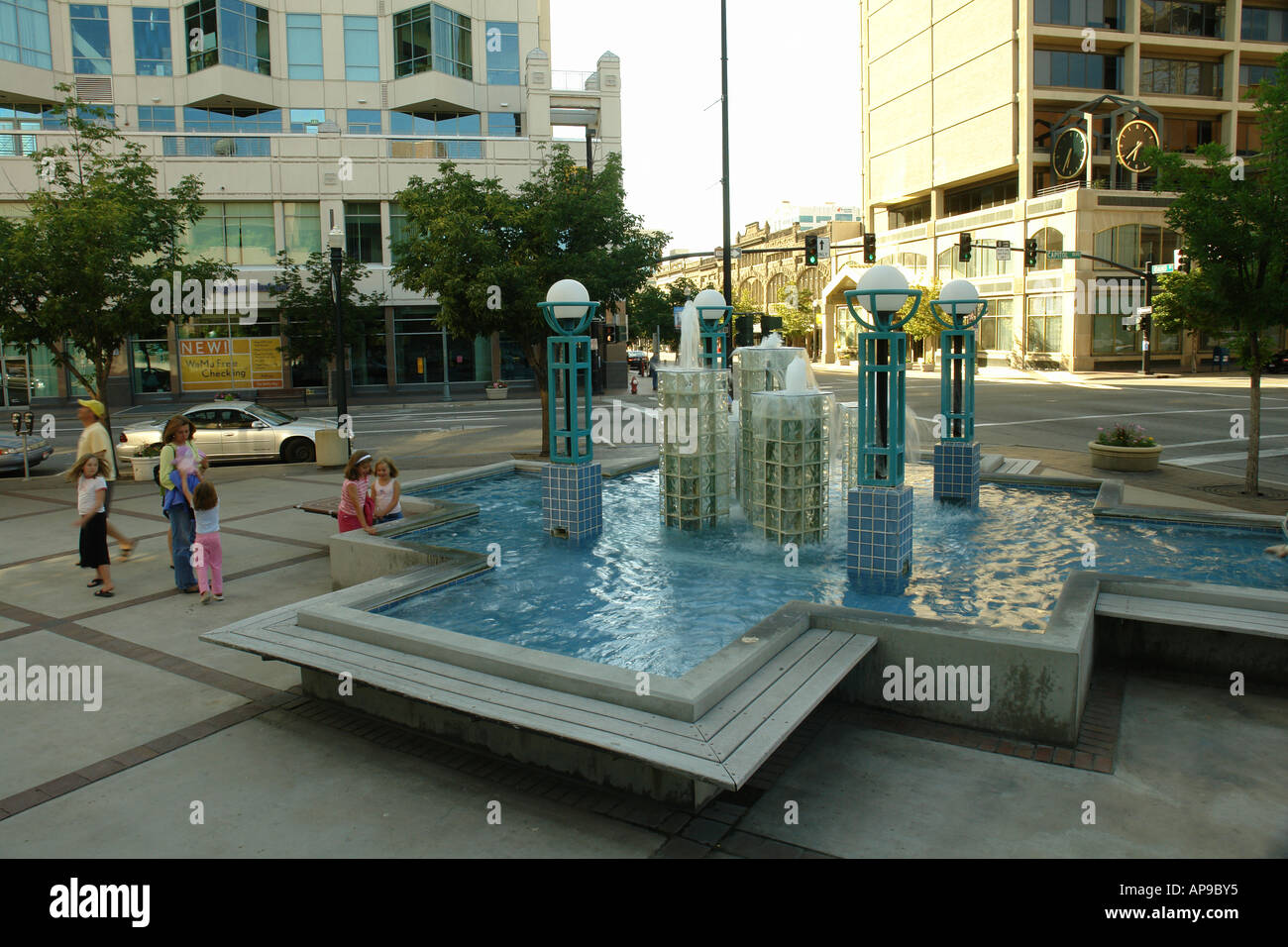 AJD50834 Boise, ID, Idaho, downtown, plaza, fontana Foto Stock