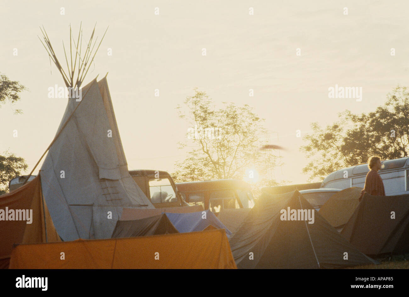 Tepee campo festival di Glastonbury Somerset REGNO UNITO Europa Foto Stock