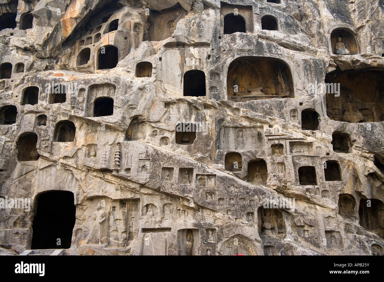 Cina Henan Provincia Luoyang scultura buddista presso le Grotte di Longmen Foto Stock
