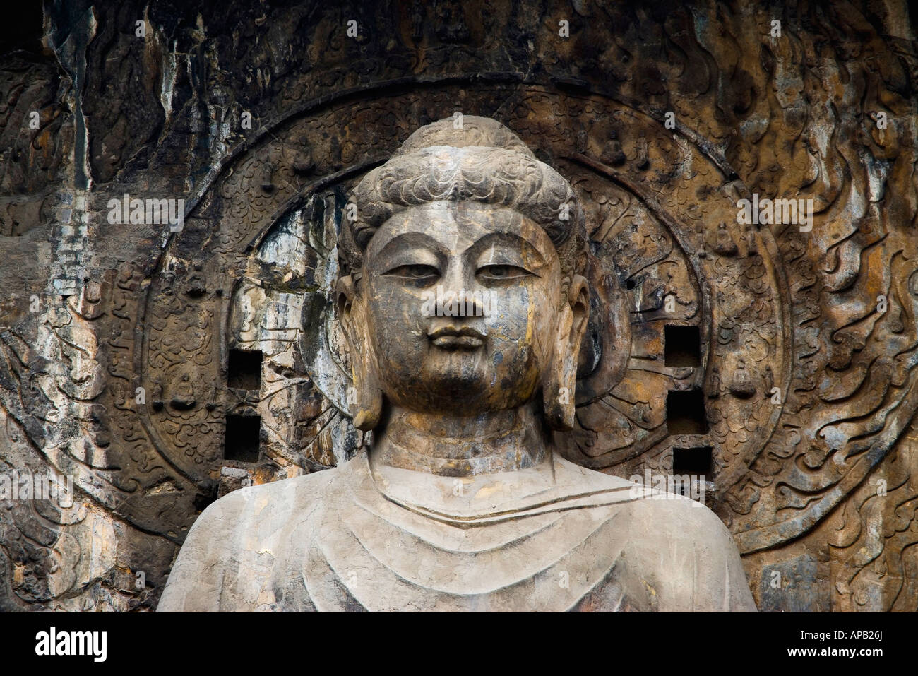 Cina Henan Provincia Luoyang scultura buddista presso le Grotte di Longmen Foto Stock
