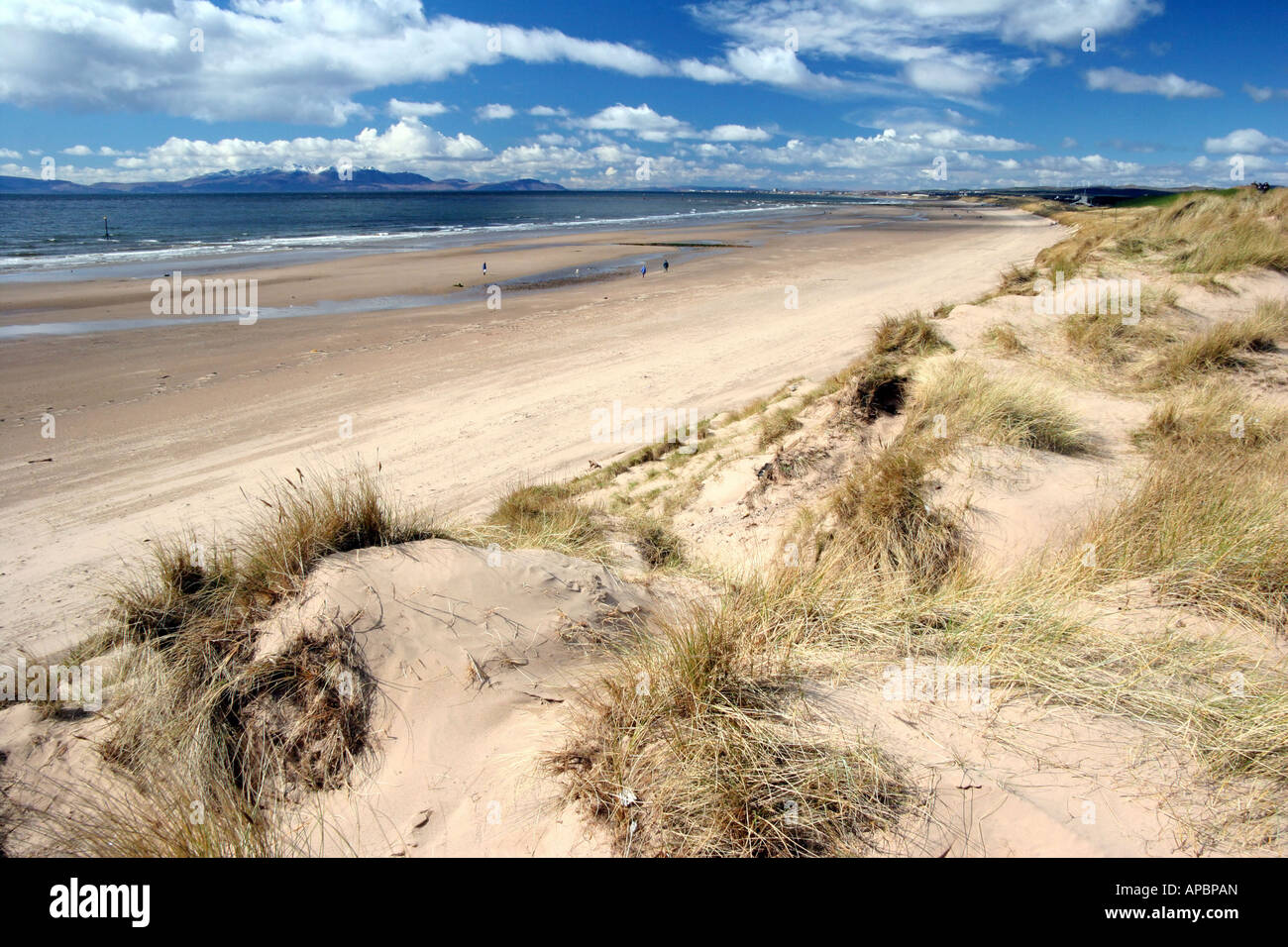 Irvine Beach con Isle of Arran in primavera Foto Stock