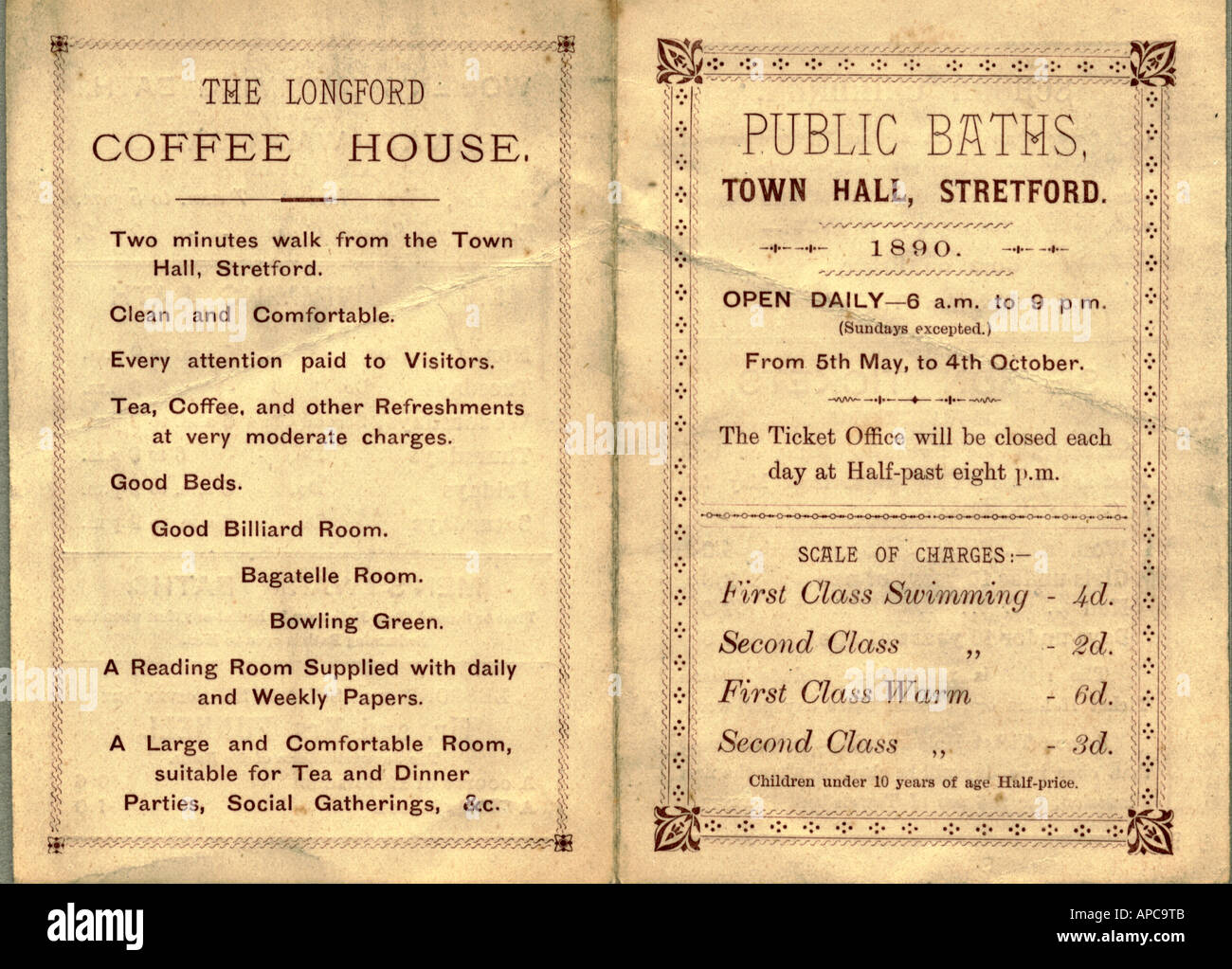 Il foglio illustrativo per i bagni pubblici, Stretford, London, 1890 Foto Stock