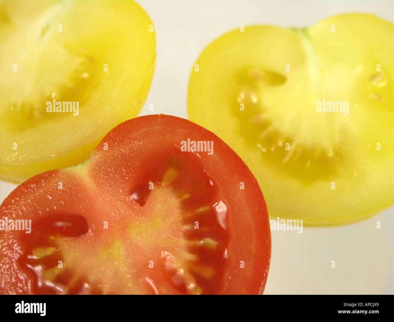Il giallo e il rosso dei pomodori Foto Stock