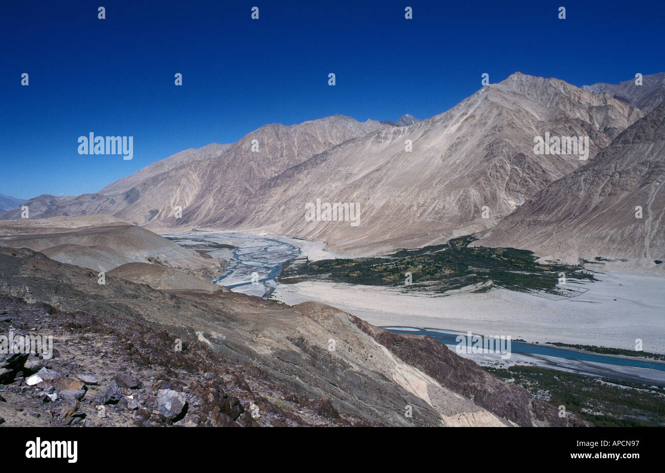 Fiume Shyok Ladakh Himalaya indiano Foto Stock