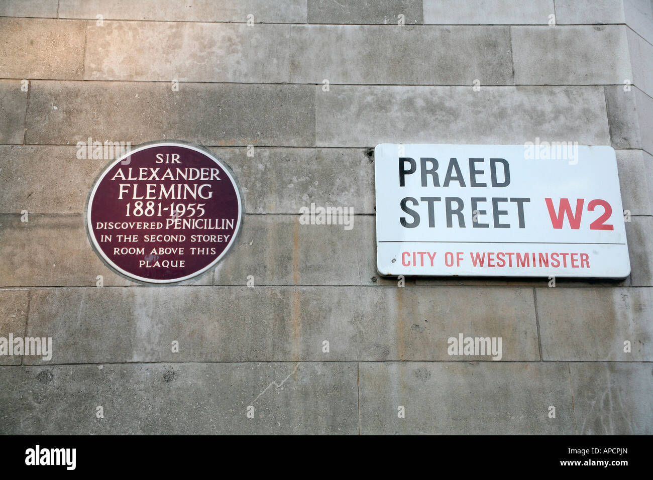 Sir Alexander Fleming placca su Praed Street, Paddington, Londra Foto Stock
