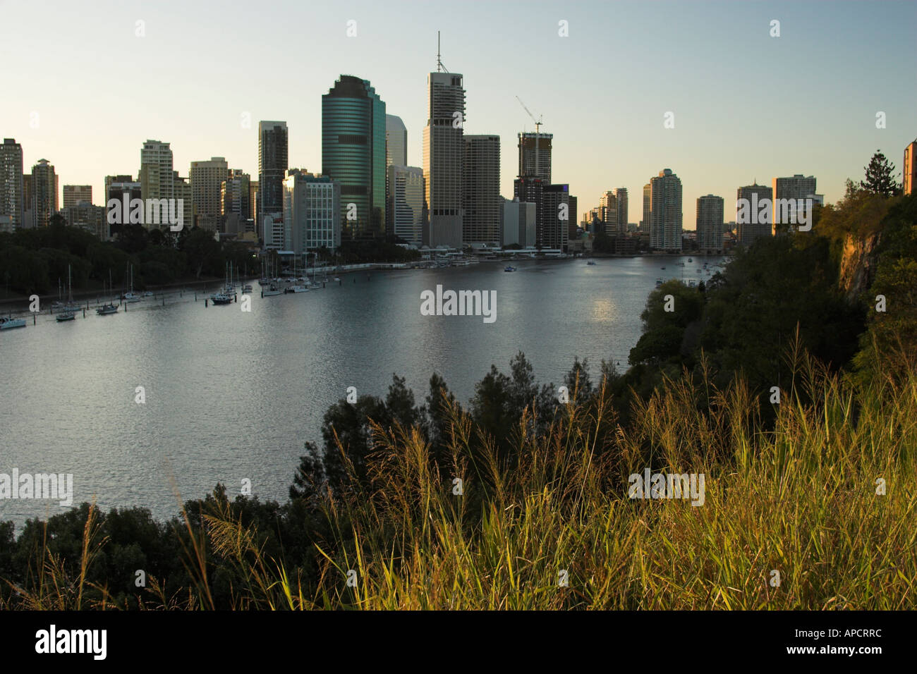 Guardando in giù il fiume Brisbane dalle Scogliere Kangaroo Point Queensland Australia Foto Stock