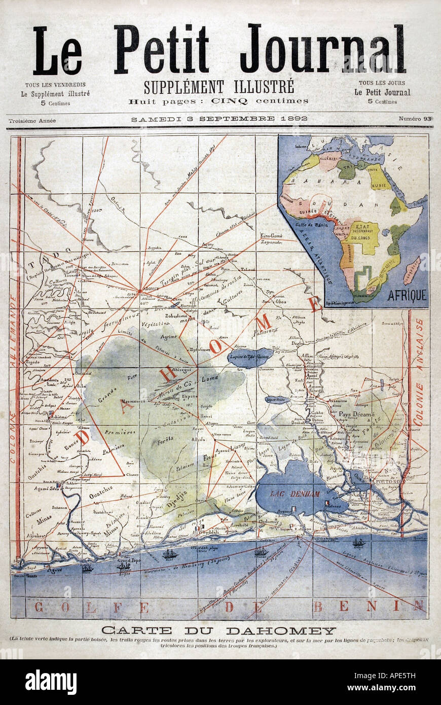 Stampa/media, riviste, 'le Petit Journal', Parigi, 3. Volume, numero 93, supplemento illustrato, sabato 3 settembre 1892, titolo, 'map di Dahomey', , Foto Stock