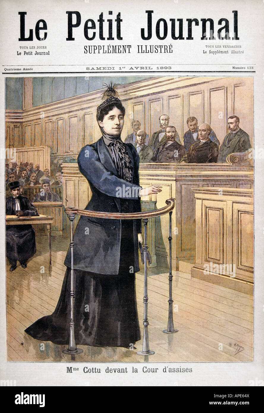 Stampa/media, riviste, 'le Petit Journal', Parigi, 4. Volume, numero 123, supplemento illustrato, sabato 1 aprile 1893, titolo, 'Nome Cottu presso il tribunale della giuria', , Foto Stock