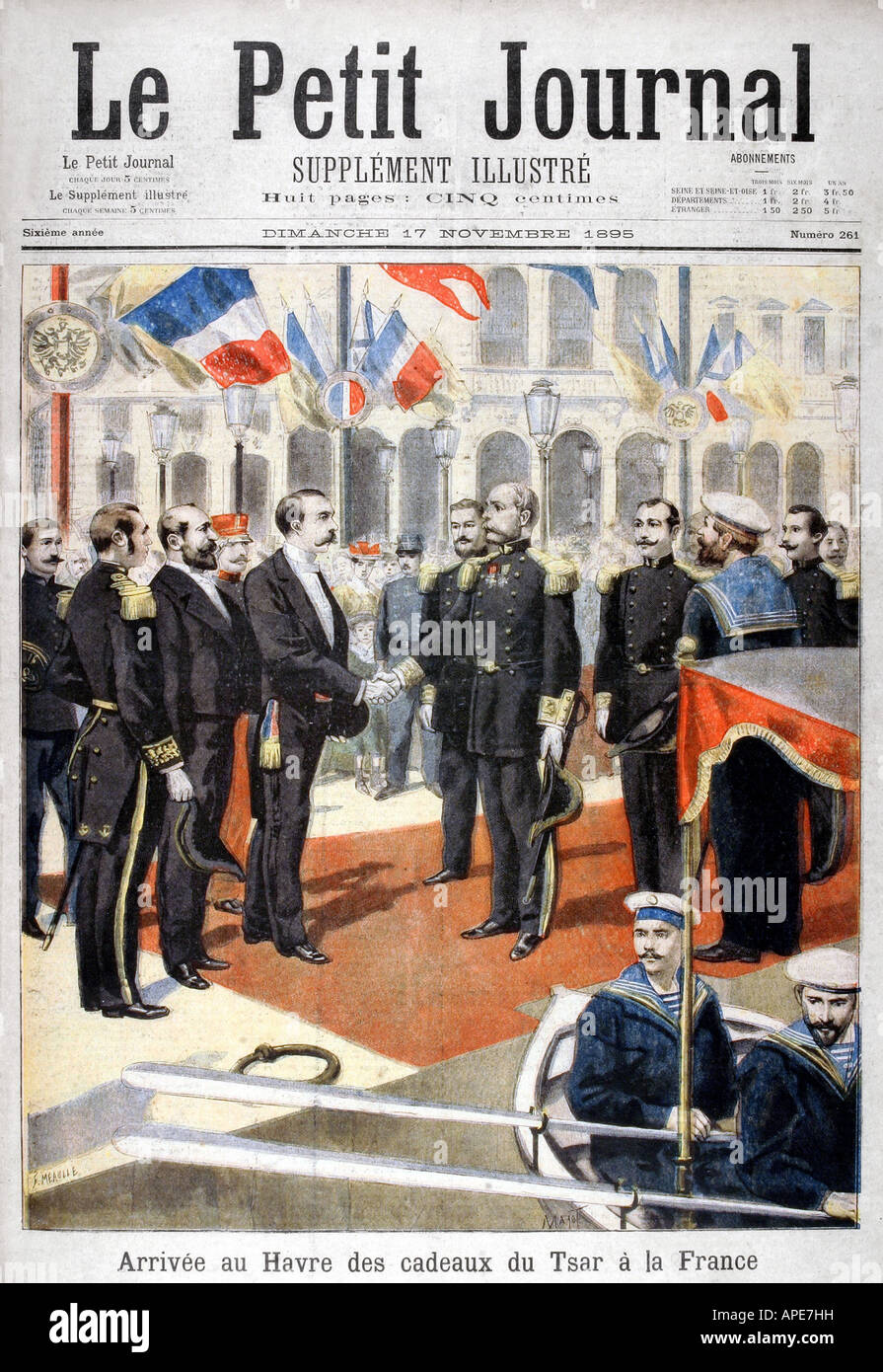 Stampa/media, riviste, 'le Petit Journal', Parigi, 6. Volume, numero 261, supplemento illustrato, domenica 17 novembre 1895, 'Arrivo dei regali dello zar a Havre', , Foto Stock