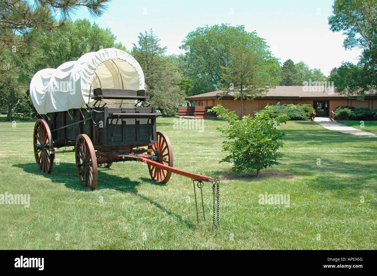 Il carro coperto a due assi a Fort Kearney Nebraska NB USA nel Parco Foto Stock