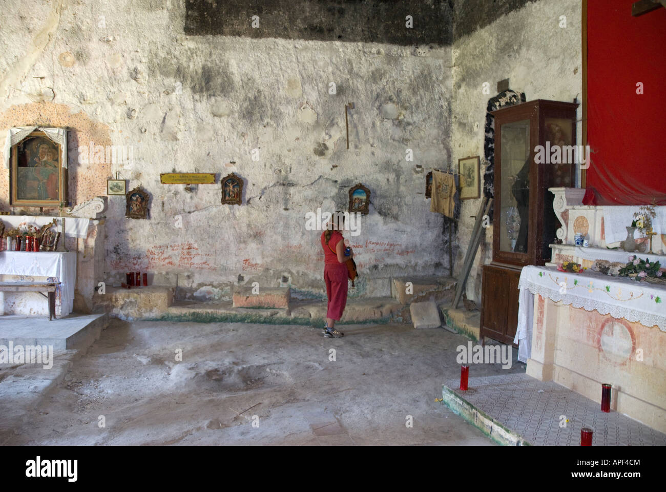 Matera, Basilicata. Chiesa primitiva interno Foto Stock