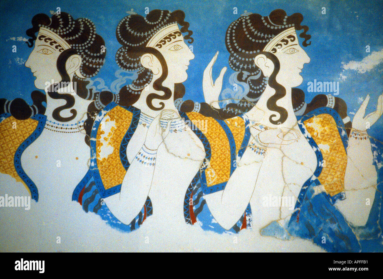 Creta Grecia Cnosso Blue Ladies affresco dettaglio Foto Stock